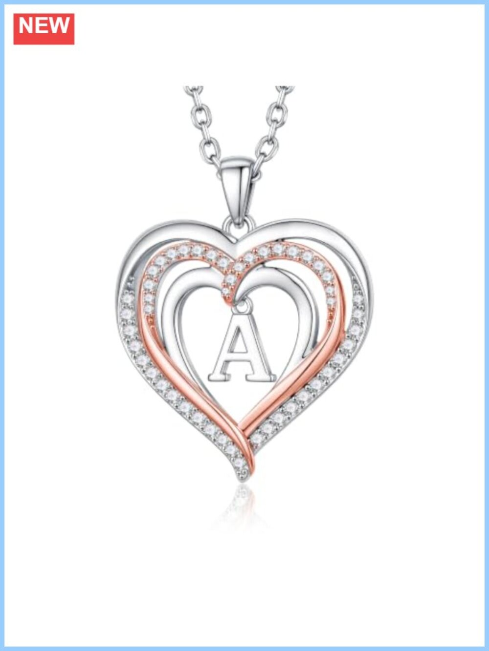 Heart Initial Pendant Necklace for Women, Silver Plated Brass, A-Z Letter